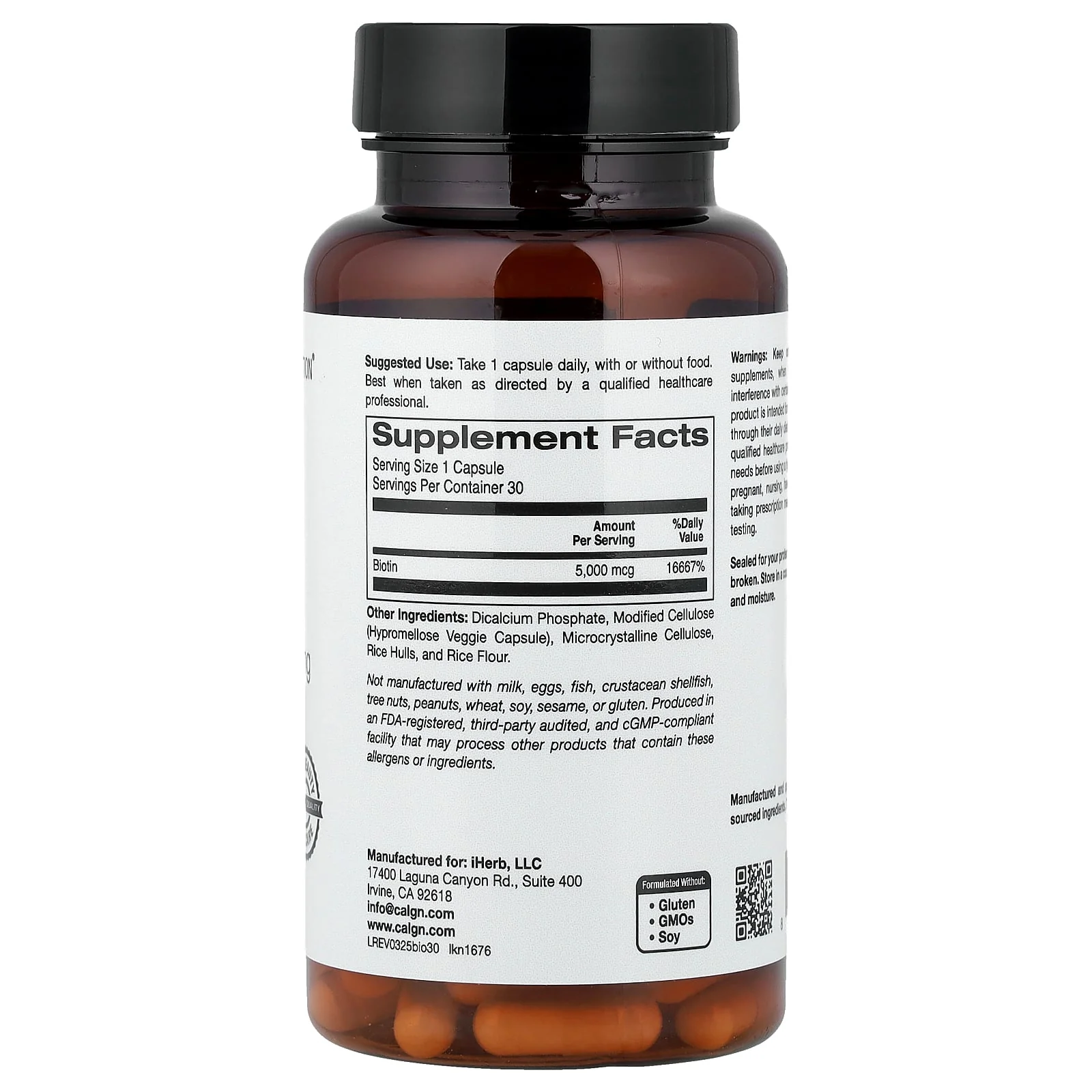 California Gold Nutrition, Biotin, 5,000 mcg, 30 Veggie Capsules - Image 2